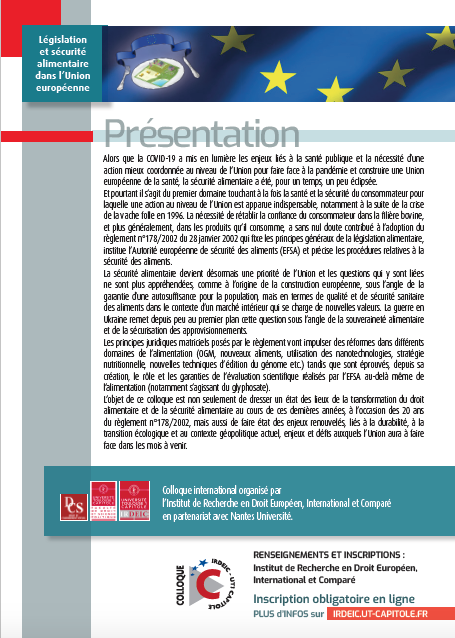 Colloque Les 20 ans du règlement sur la législation et la sécurité alimentaire dans l'UE