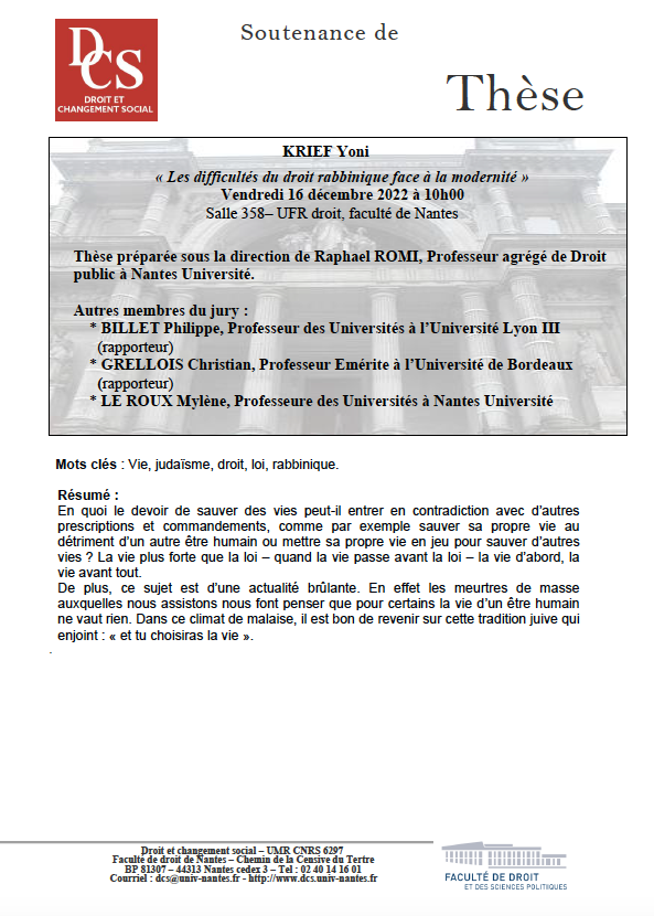 * BILLET Philippe, Professeur des Universités à l’Université Lyon III (rapporteur)  * GRELLOIS Christian, Professeur Emérite à l’Université de Bordeaux (rapporteur)  * LE ROUX Mylène, Professeure des Universités à Nantes Université 